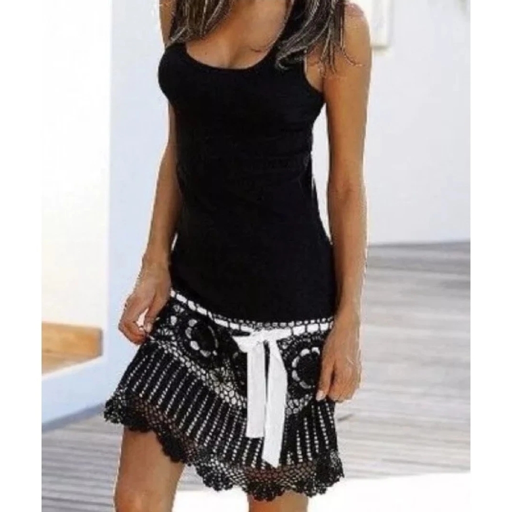 Moda Int. Victoria Secret Racerback Tank Drop Waist Dress Chrochet Bottom/Vntg L